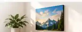 A frameless PicPanel displayed on a warm living-room wall