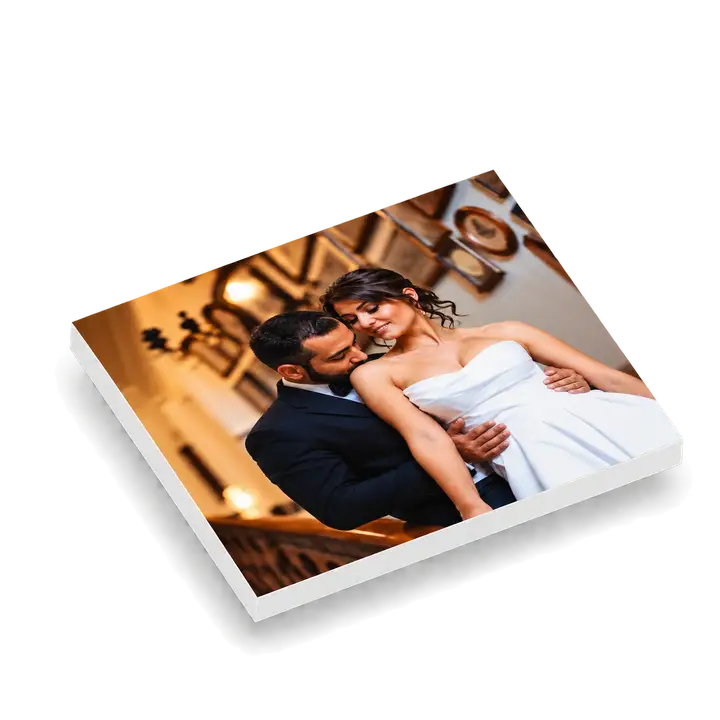 Wedding photo printed on a square frameless foam PicPanel