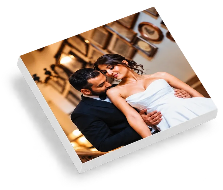 6 × 6 PicPanels foam wedding photo print, half-inch white edge
