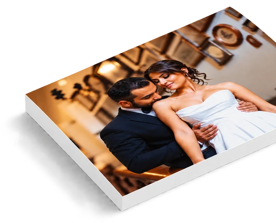 8 × 8 PicPanels foam wedding photo print, half-inch white edge
