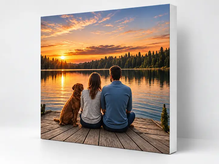 Sunset lake photograph on a frameless PicPanel