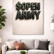 $open army poster on wall with couch