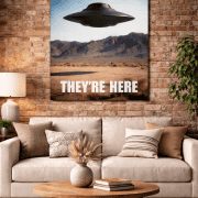 they're here alien ship poster brick living room