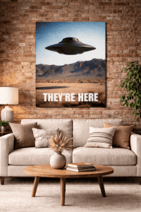 they're here alien ship poster brick living room