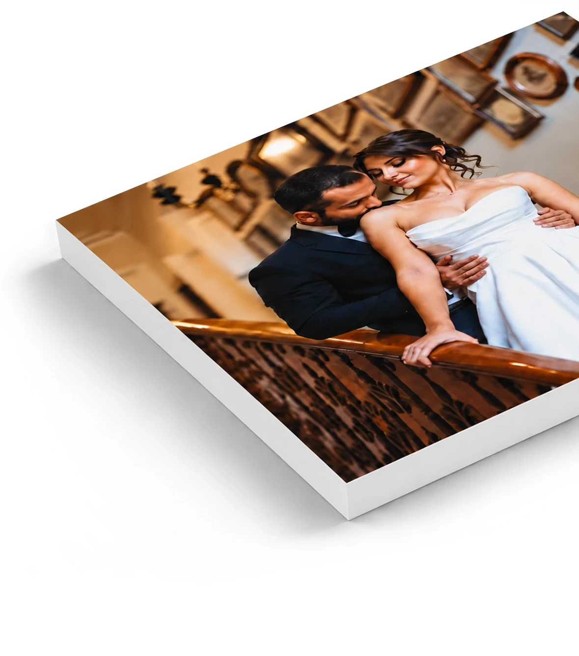 Half-inch white foam PicPanel photo print with wedding photo