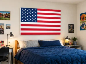 American Flag PicPanel displayed in a college dorm bedroom